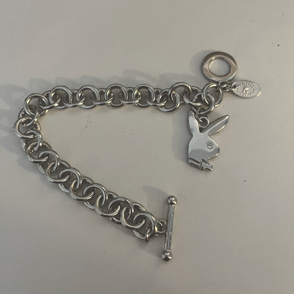 Playboy Bracelet Bunny Charm Platinum Plated Logo